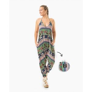 Buddha Pants The Savannah Jumpsuit Small 100% Cotton Paisley  Halter Harem